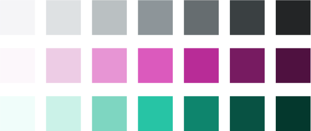 color palette with purple, teal and gray ramps