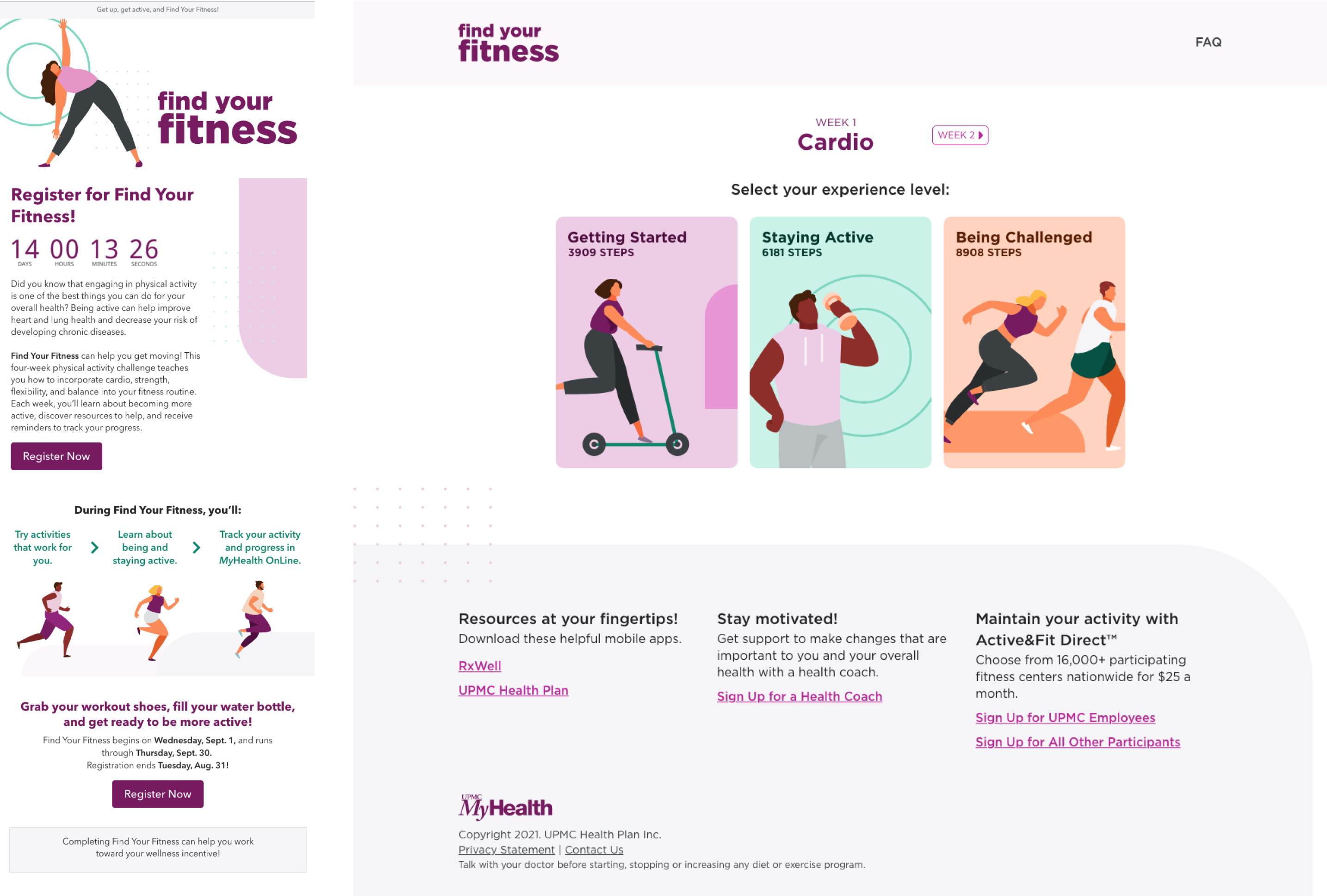 screenshots of Find Your Fitness campaign collateral